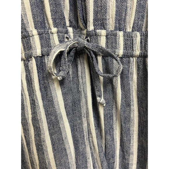 LOFT Linen Blend Romper Size 0 Blue Striped Sleeveless Drawstring Button Beach - Picture 5 of 11